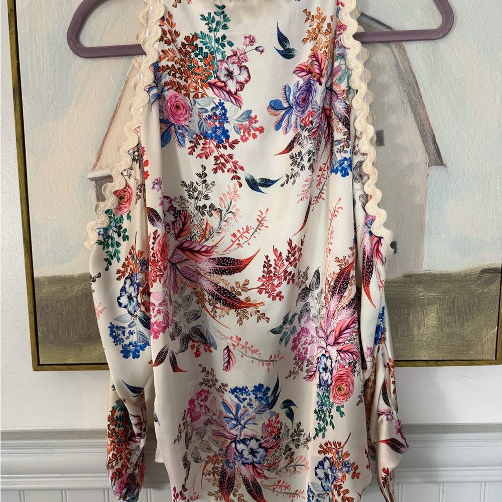 VANITA ROSA ATELIER Womens Floral Print Cold Shoulder Blouse White Size Medium - Picture 5 of 7